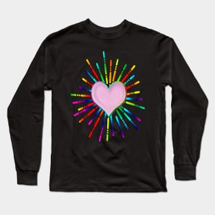 Love Gift Apparel & Home Decor: Heart Pink Love Burst Valentine’s Day Women & Girl’s Gifts Long Sleeve T-Shirt